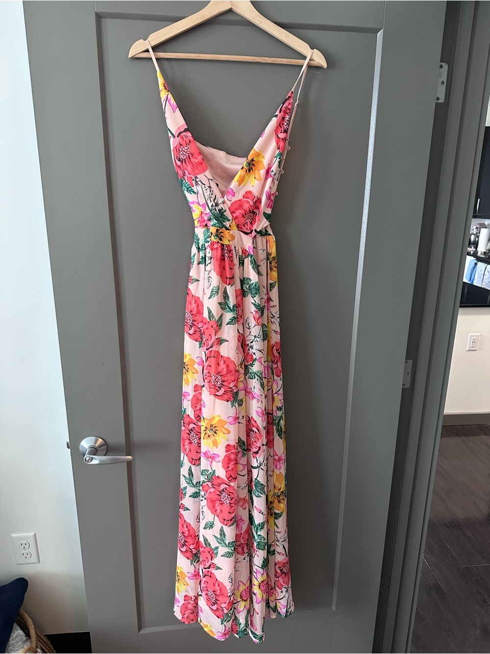 Express Pink Floral Maxi Dress with Yellow & Green Accents